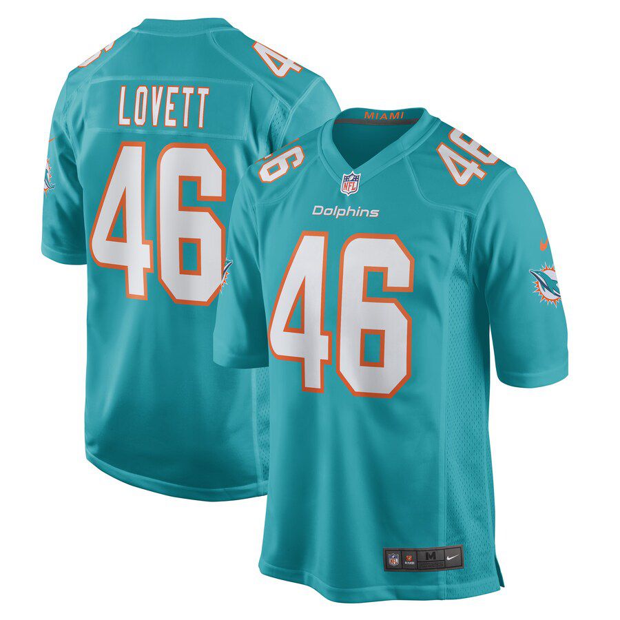 Men Miami Dolphins #46 John Lovett Nike Aqua Game Player NFL Jersey